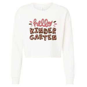 Hello Kindergarten Leopard Cute Cropped Pullover Crew