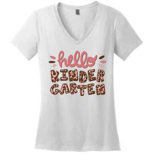 Hello Kindergarten Leopard Cute Women's V-Neck T-Shirt