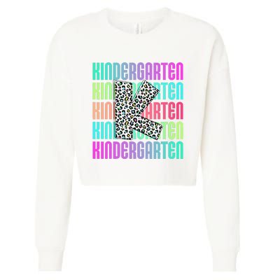 Hello Kindergarten Leopard Back To School Teacher Student Cropped Pullover Crew