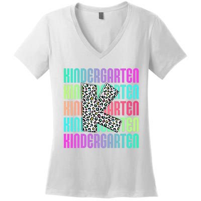 Hello Kindergarten Leopard Back To School Teacher Student Women's V-Neck T-Shirt