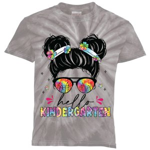 Hello Kindergarten Messy Bun Tie Dye Back To School Kids Tie-Dye T-Shirt