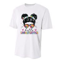 Hello Kindergarten Messy Bun Tie Dye Back To School Youth Performance Sprint T-Shirt