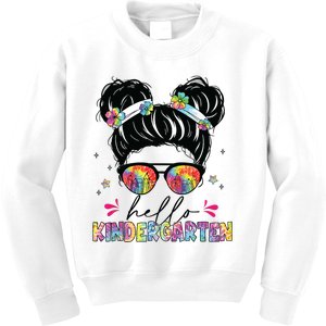 Hello Kindergarten Messy Bun Tie Dye Back To School Kids Sweatshirt