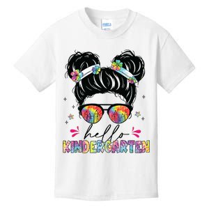 Hello Kindergarten Messy Bun Tie Dye Back To School Kids T-Shirt