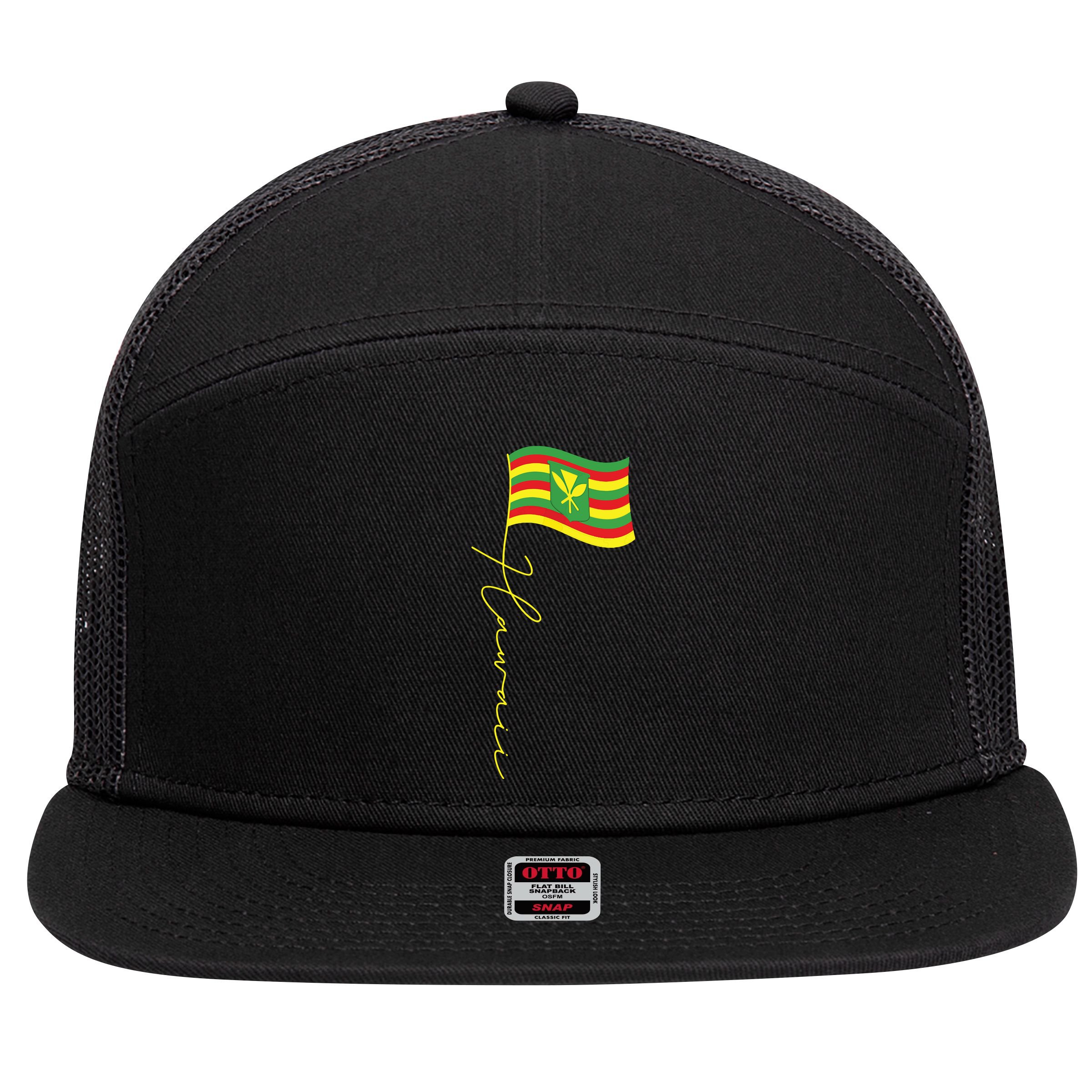 Hawaii Kanaka Maoli Signature Flag Pole Hawaiian Flag 7 Panel Mesh Trucker Snapback Hat