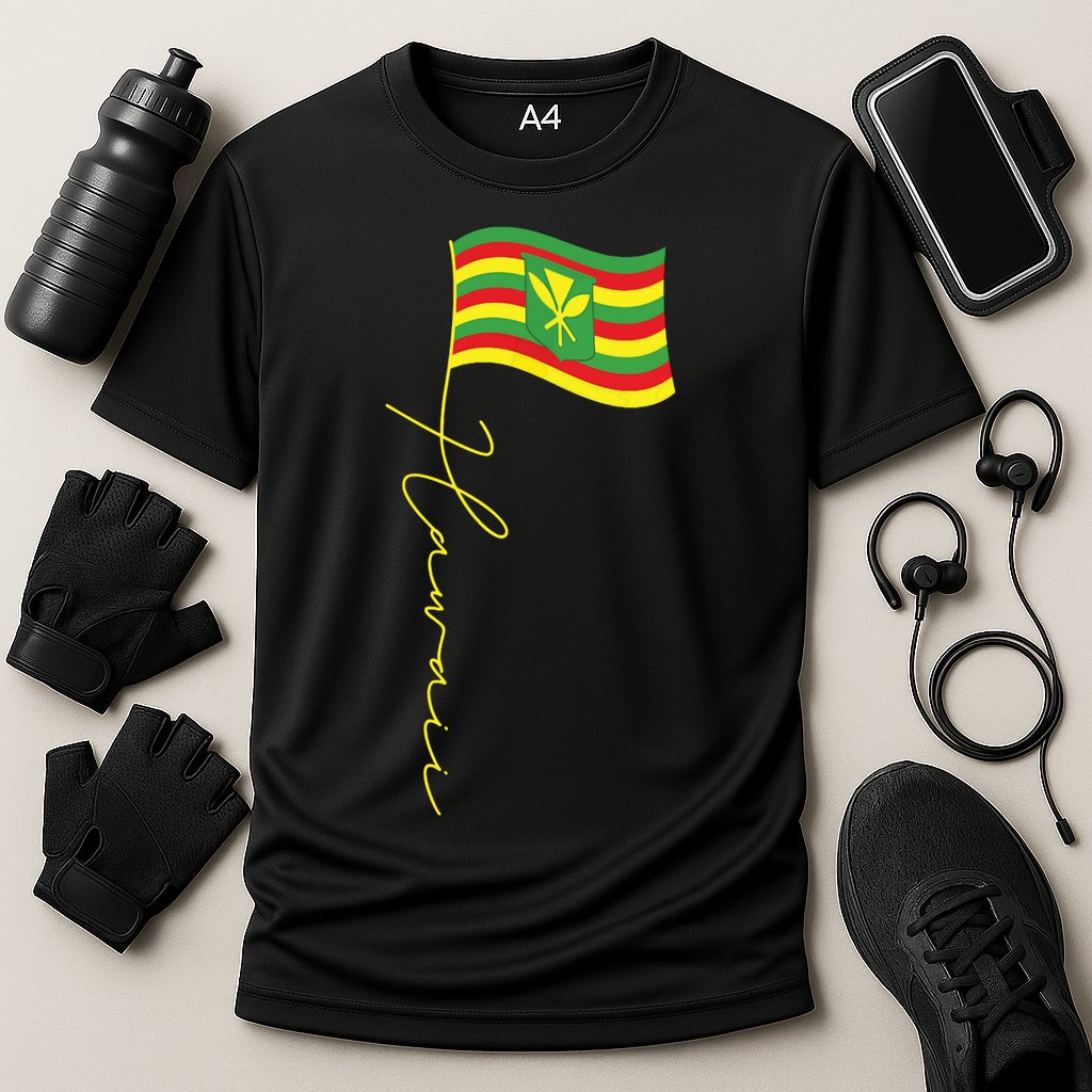 Hawaii Kanaka Maoli Signature Flag Pole Hawaiian Flag Cooling Performance Crew T-Shirt