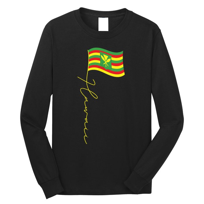 Hawaii Kanaka Maoli Signature Flag Pole Hawaiian Flag Long Sleeve Shirt