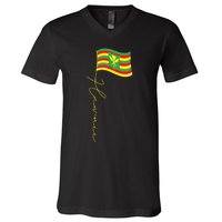 Hawaii Kanaka Maoli Signature Flag Pole Hawaiian Flag V-Neck T-Shirt