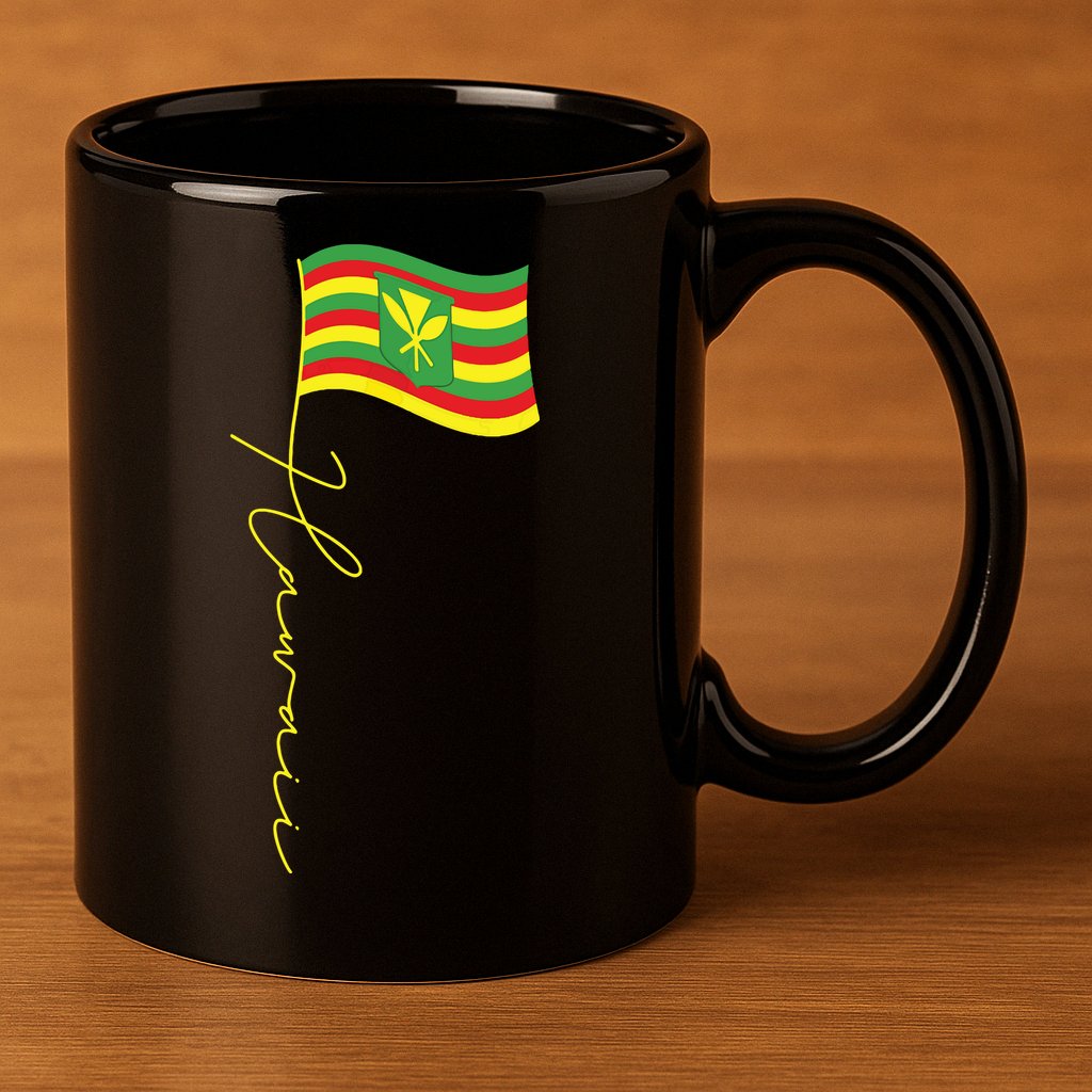 Hawaii Kanaka Maoli Signature Flag Pole Hawaiian Flag 11oz C Handle Ceramic Mug