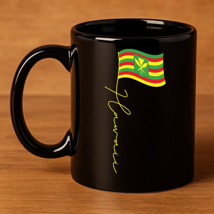Hawaii Kanaka Maoli Signature Flag Pole Hawaiian Flag 11oz C Handle Ceramic Mug