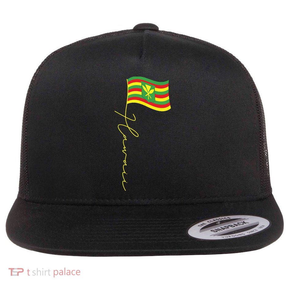 Hawaii Kanaka Maoli Signature Flag Pole Hawaiian Flag Flatbill Hat