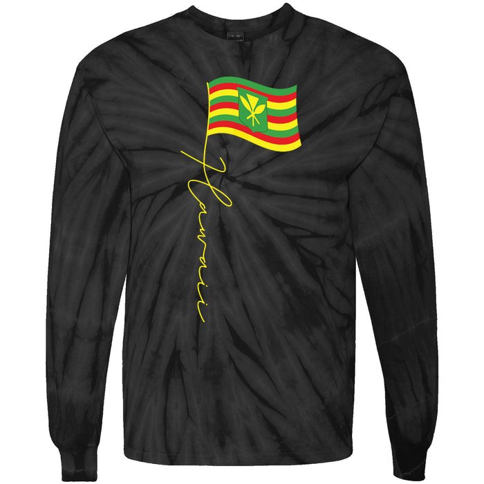 Hawaii Kanaka Maoli Signature Flag Pole Hawaiian Flag Tie-Dye Long Sleeve Shirt