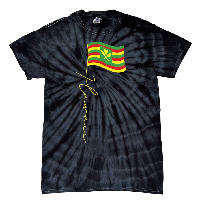 Hawaii Kanaka Maoli Signature Flag Pole Hawaiian Flag Tie-Dye T-Shirt