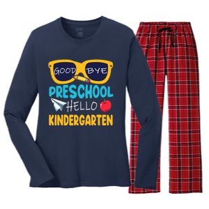 Hello Kindergarten Prek Grad Goodbye Preschool Graduation Women's Long Sleeve Flannel Pajama Set 