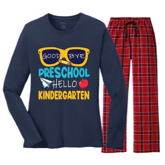 Hello Kindergarten Prek Grad Goodbye Preschool Graduation Women's Long Sleeve Flannel Pajama Set 