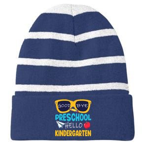 Hello Kindergarten Prek Grad Goodbye Preschool Graduation Striped Beanie with Solid Band