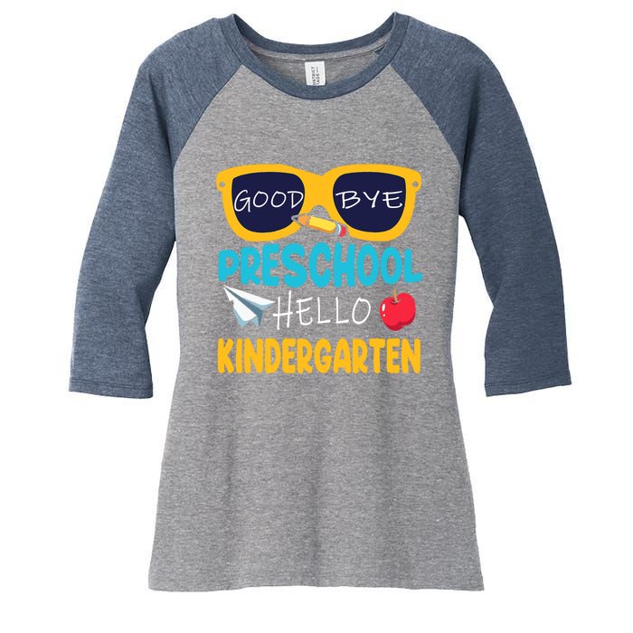 Hello Kindergarten Prek Grad Goodbye Preschool Graduation Women's Tri-Blend 3/4-Sleeve Raglan Shirt