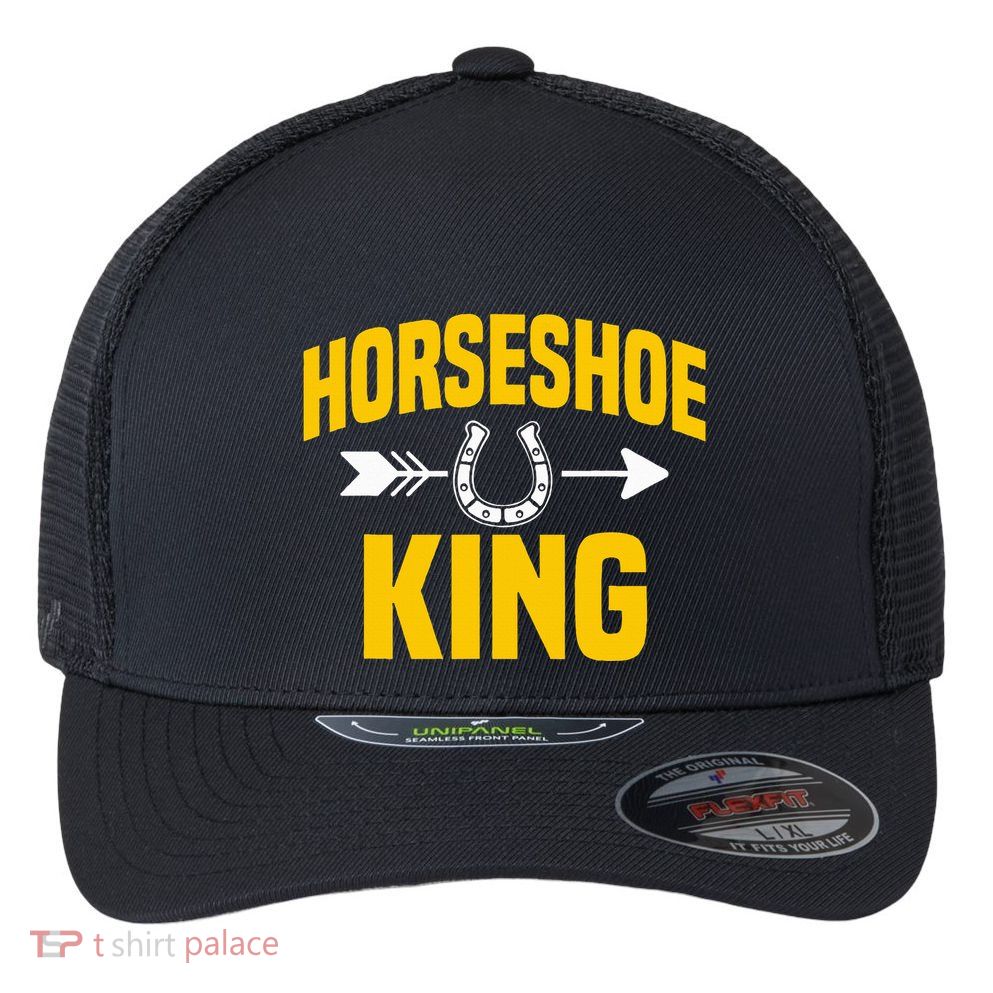 Horseshoe King Pitching Horse Lover Ferrier Flexfit Unipanel Trucker Cap