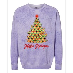 Happy Kwanzaa Pattern Christmas Tree Colorblast Crewneck Sweatshirt