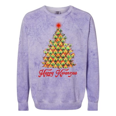 Happy Kwanzaa Pattern Christmas Tree Colorblast Crewneck Sweatshirt