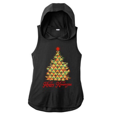 Happy Kwanzaa Pattern Christmas Tree Ladies PosiCharge Tri-Blend Wicking Draft Hoodie Tank