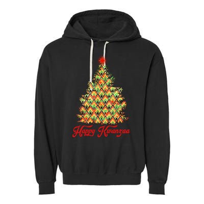 Happy Kwanzaa Pattern Christmas Tree Garment-Dyed Fleece Hoodie