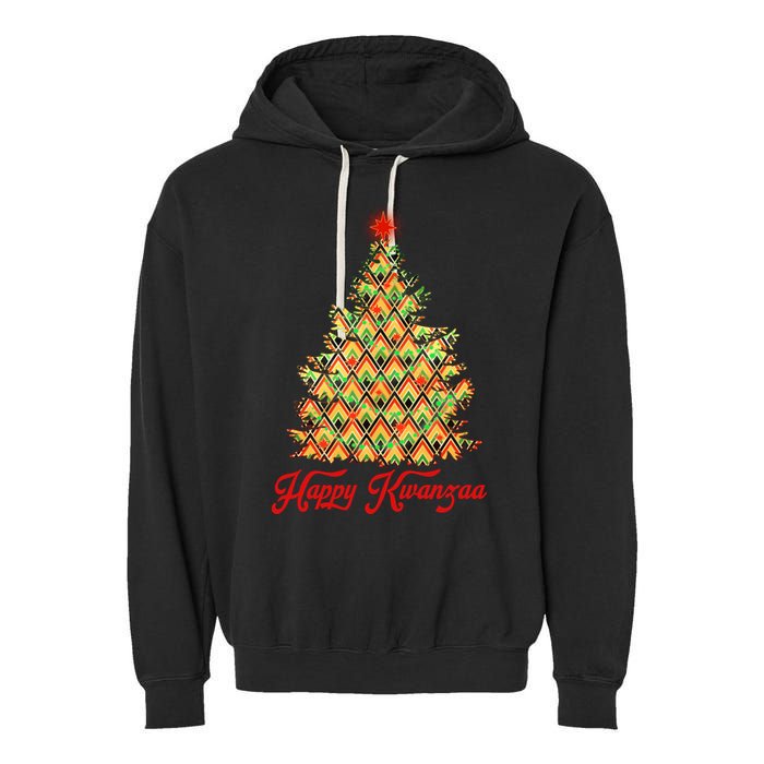 Happy Kwanzaa Pattern Christmas Tree Garment-Dyed Fleece Hoodie