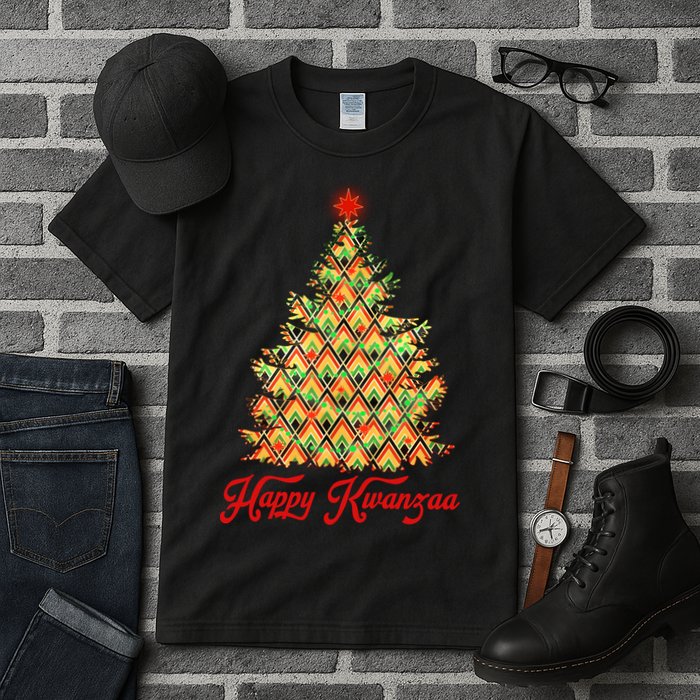 Happy Kwanzaa Pattern Christmas Tree Tall T-Shirt