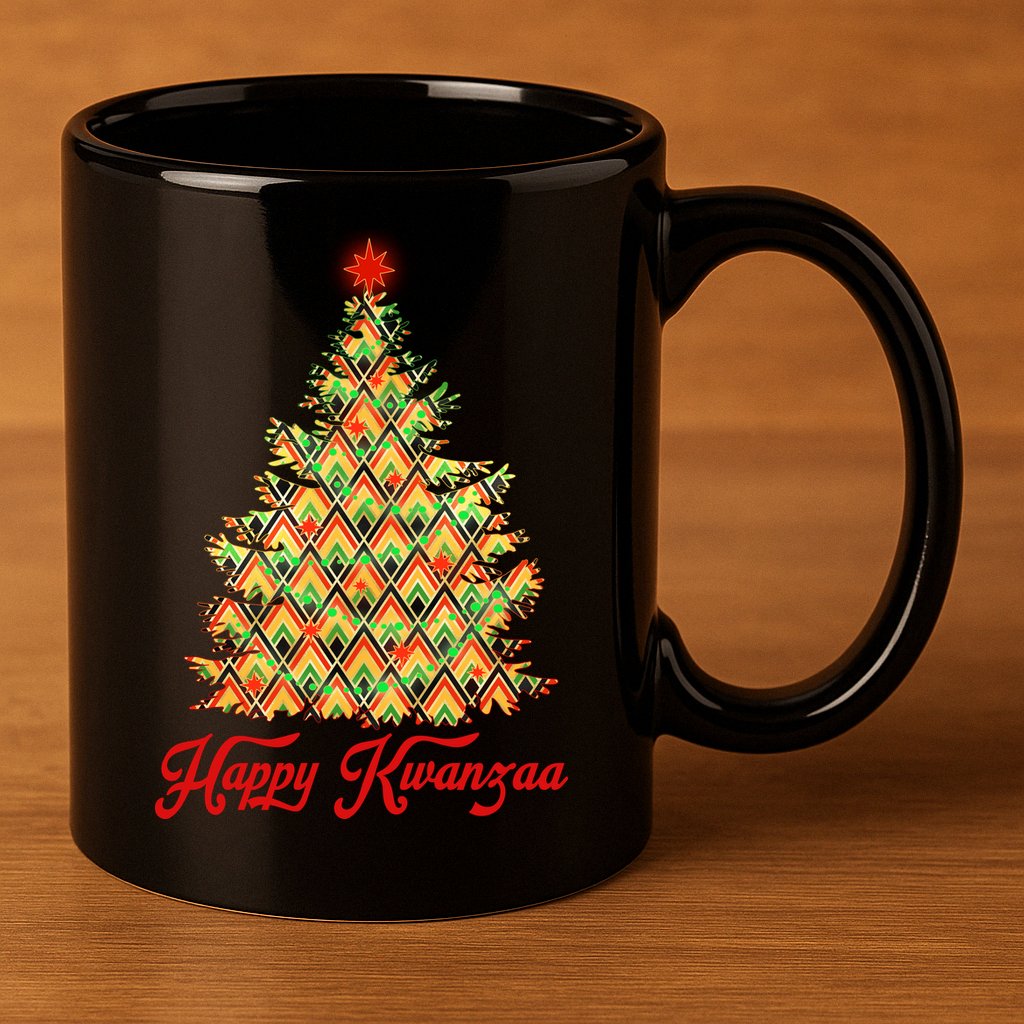 Happy Kwanzaa Pattern Christmas Tree 11oz C Handle Ceramic Mug