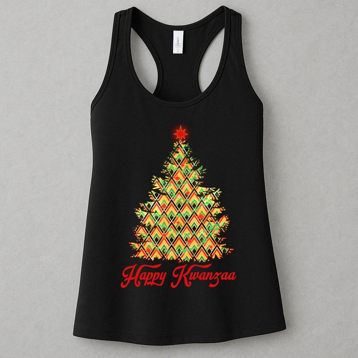 Happy Kwanzaa Pattern Christmas Tree Womens Tank Top