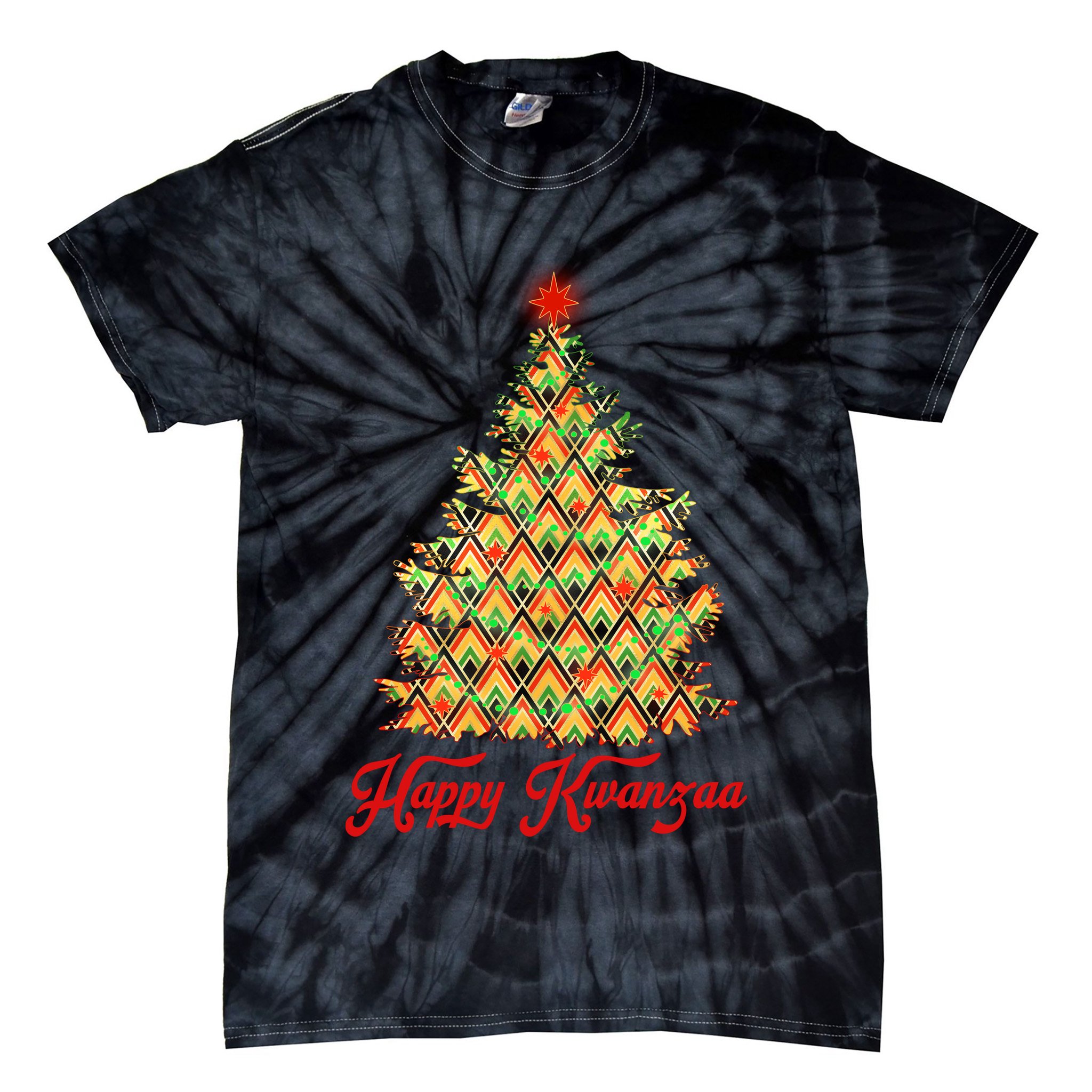 Happy Kwanzaa Pattern Christmas Tree Tie-Dye T-Shirt