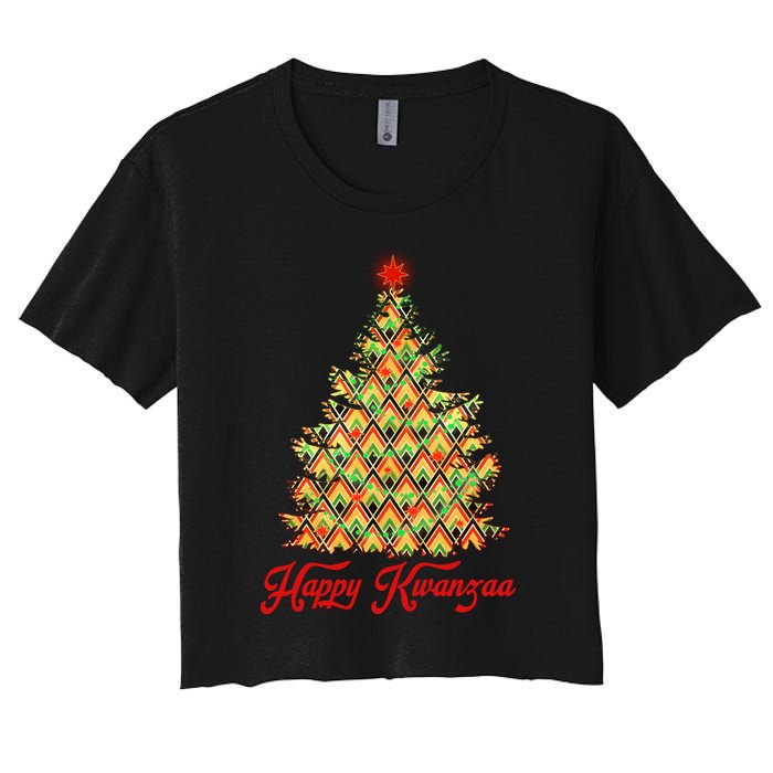 Happy Kwanzaa Pattern Christmas Tree Crop Top