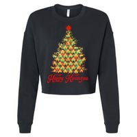 Happy Kwanzaa Pattern Christmas Tree Cropped Pullover Crew