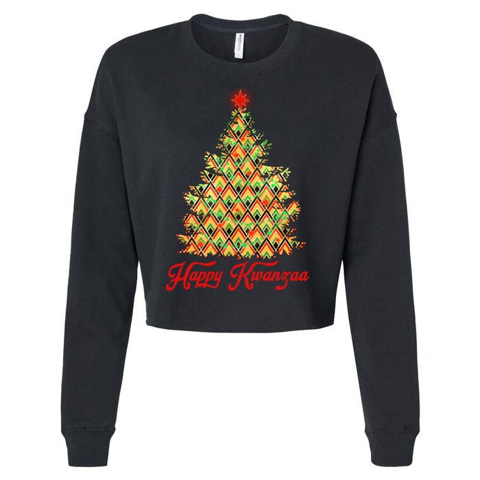 Happy Kwanzaa Pattern Christmas Tree Cropped Pullover Crew