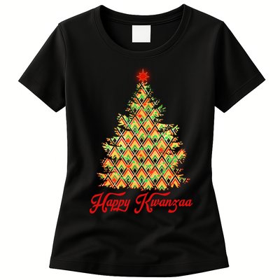 Happy Kwanzaa Pattern Christmas Tree Womens T-Shirt