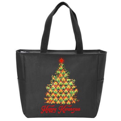 Happy Kwanzaa Pattern Christmas Tree Zip Tote Bag