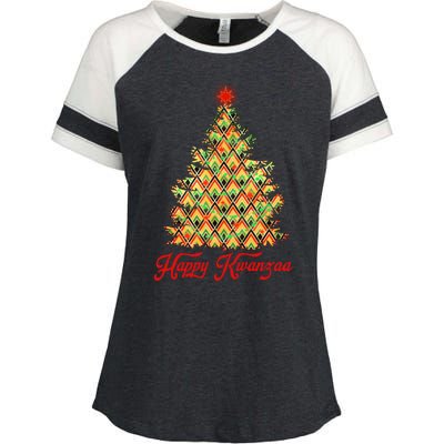 Happy Kwanzaa Pattern Christmas Tree Enza Ladies Jersey Colorblock Tee