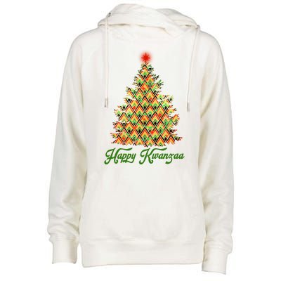 Happy Kwanzaa Pattern Christmas Tree Womens Funnel Neck Pullover Hood