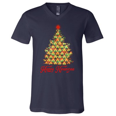 Happy Kwanzaa Pattern Christmas Tree V-Neck T-Shirt