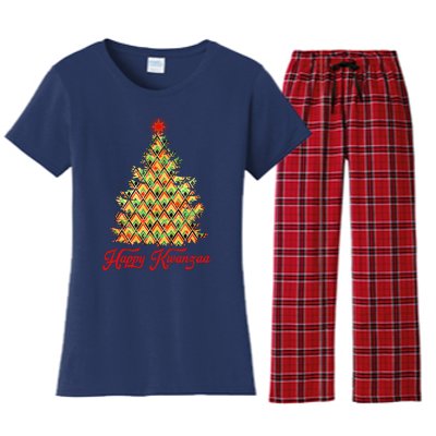 Happy Kwanzaa Pattern Christmas Tree Women's Flannel Pajama Set