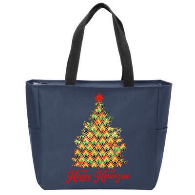 Happy Kwanzaa Pattern Christmas Tree Zip Tote Bag