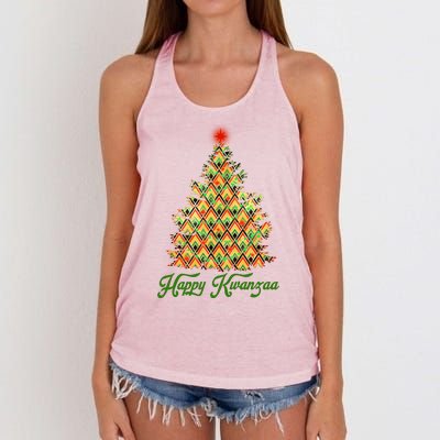 Happy Kwanzaa Pattern Christmas Tree Women's Knotted Racerback Tank