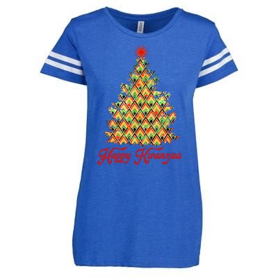 Happy Kwanzaa Pattern Christmas Tree Enza Ladies Jersey Football T-Shirt