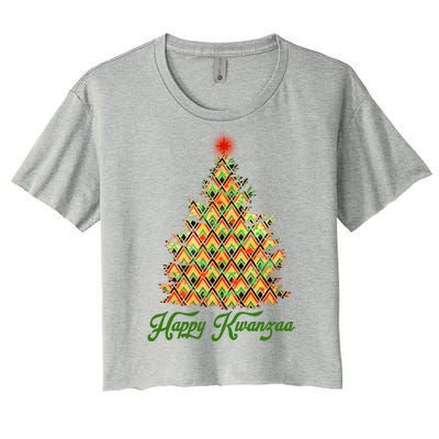 Happy Kwanzaa Pattern Christmas Tree Women's Crop Top Tee