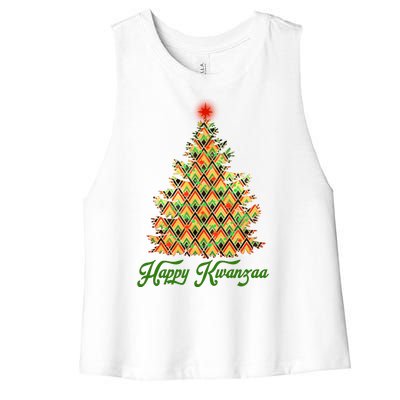 Happy Kwanzaa Pattern Christmas Tree Women's Racerback Cropped Tank