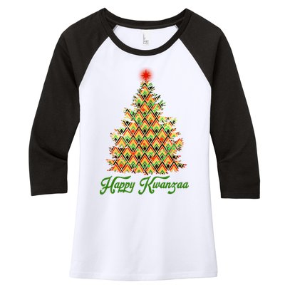 Happy Kwanzaa Pattern Christmas Tree Women's Tri-Blend 3/4-Sleeve Raglan Shirt