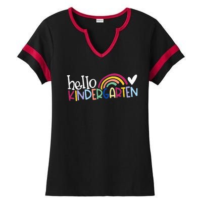 Hello Kindergarten Rainbow Back To School Ladies Halftime Notch Neck Tee