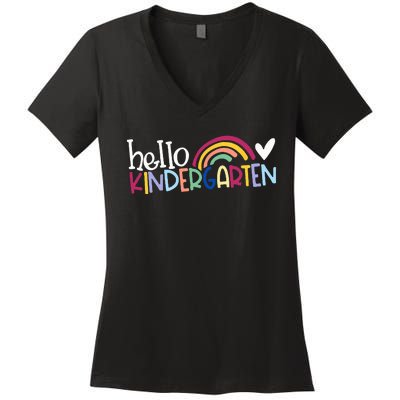 Hello Kindergarten Rainbow Back To School Women's V-Neck T-Shirt