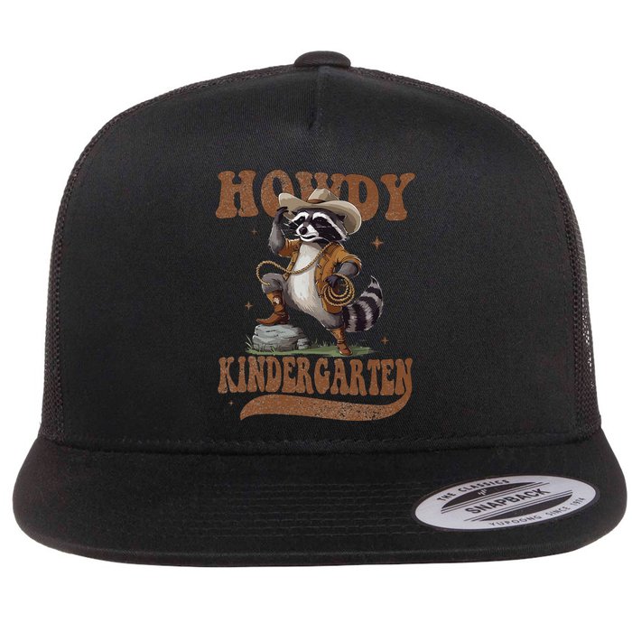 Howdy Kindergarten Raccoon Cowboy Western Back To School Gift Flat Bill Trucker Hat