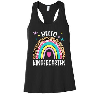 Hello Kindergarten Rainbow Back To School Teacher Student Women's Racerback Tank